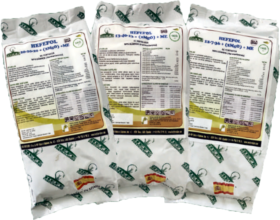 HEFEFOL SERİSİ ; 20-20-20 + (2MgO) + ME ; 13-40-13 + (2MgO) + ME ; 12-7-36 + (2MgO) + ME